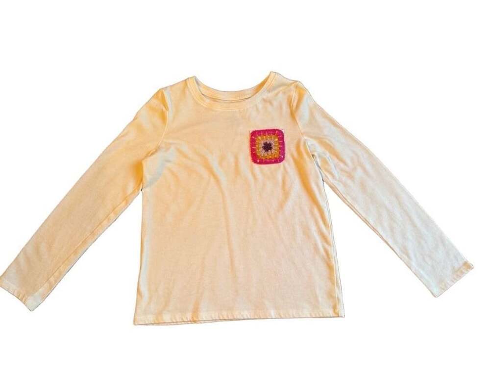 Jumping Beans Softest Tee Size 7 kids White Long Sleeve Crochet Pocket b1472